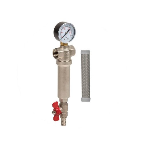 Aquafilter mechanikai előszűrő RÉZ szűrőházban, nyomásmérővel, 100 mikron 3/4″