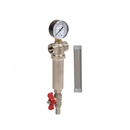 Aquafilter mechanikai előszűrő RÉZ szűrőházban, nyomásmérővel, 100 mikron 1″