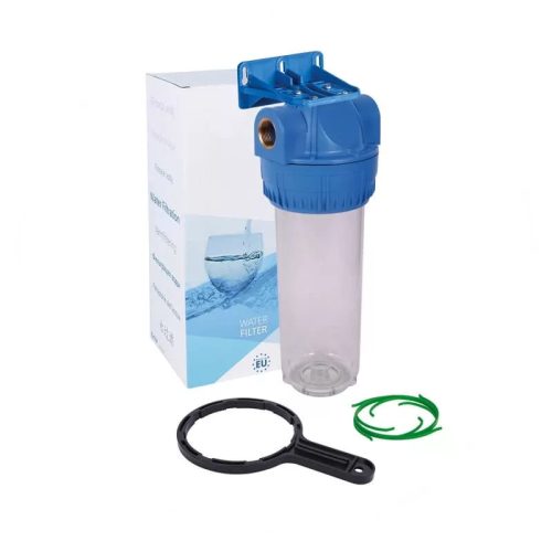 Aquafilter 10″-os 3 részes szűrőház 1″ csatlakozással átlátszó házzal készletben – új típus