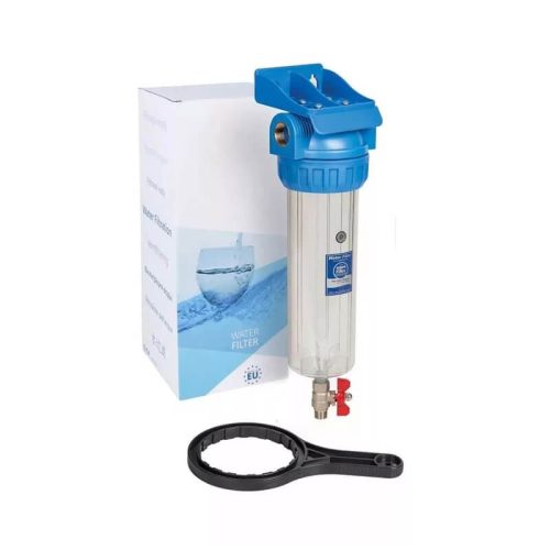 Aquafilter 10″-os Szűrőház 1/2″ csatlakozással, leeresztő csappal, max.: 6 bar